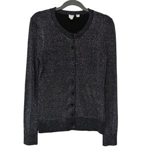 {GAP} "Slim Crew Cardigan" Black Silver Glitter Metallic Holiday Sweater Top